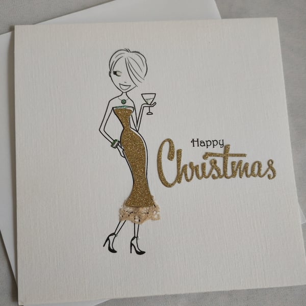 Golden Glitter and Lace Christmas Card 