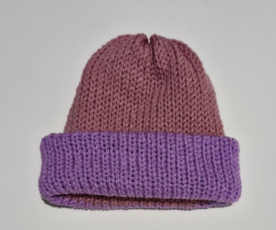Girls Dark Pink & Lilac Wool Beanie 6-12 Months