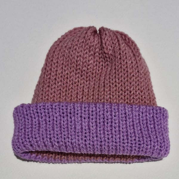 Girls Dark Pink & Lilac Wool Beanie 6-12 Months