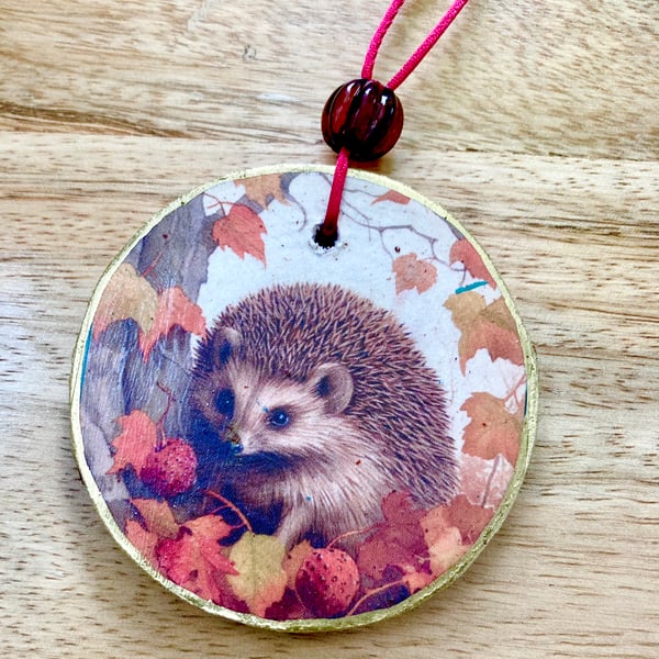 Hedgehog Wood Slice Hanging Decoration Hedgie Lovers Hedgehog Gift Hedgepig