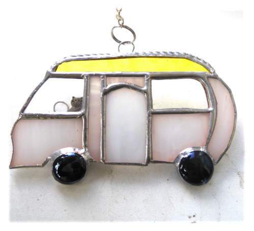  Classic Motorhome Stained Glass Suncatcher Yellow Campervan