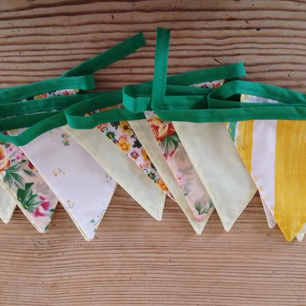 Handmade mini bunting made in a yellow floral theme.