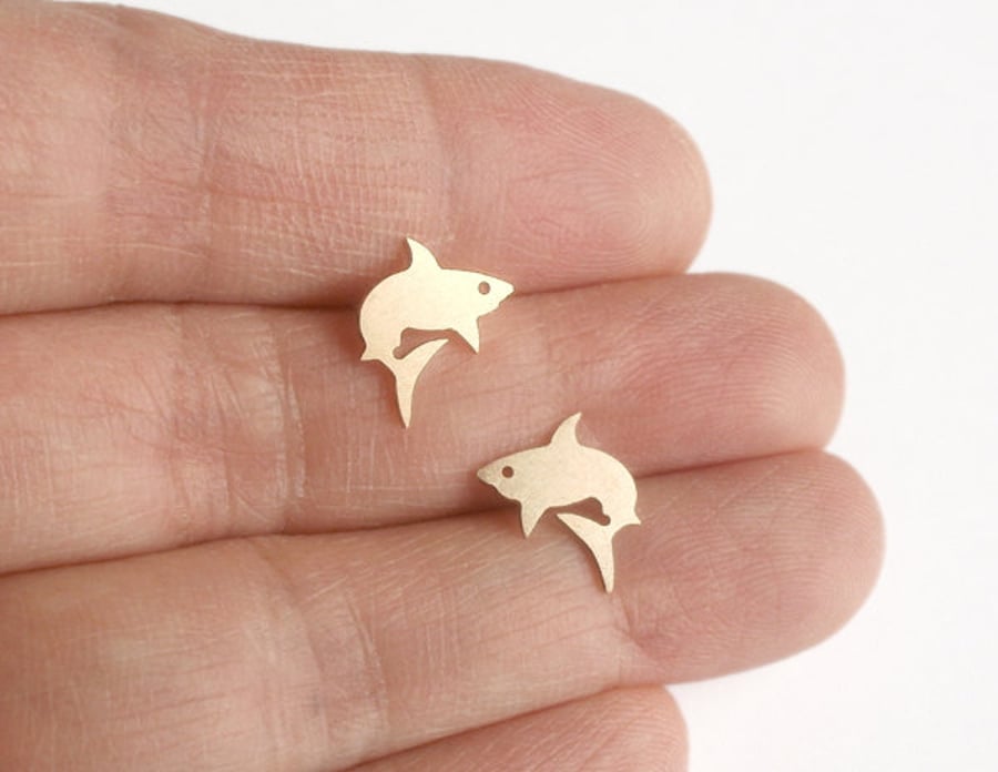 Shark Earring Studs In 9ct Yellow Gold