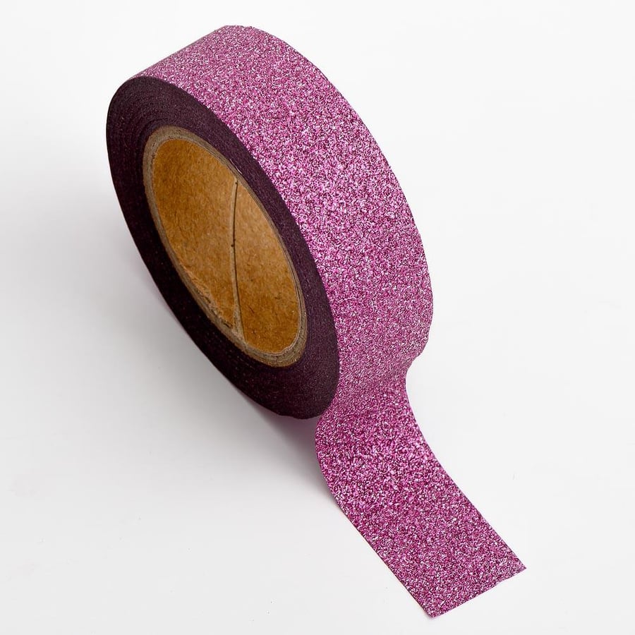 Rose Pink Glitter Adhesive Washi Tape 15mm x 10m