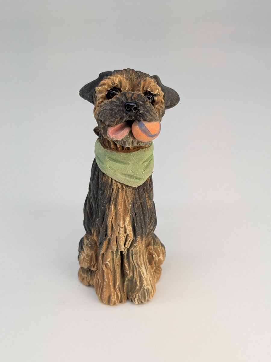 Mini Border Terrier with ball and neckerchief - 5