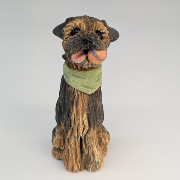 Mini Border Terrier with ball and neckerchief - 5