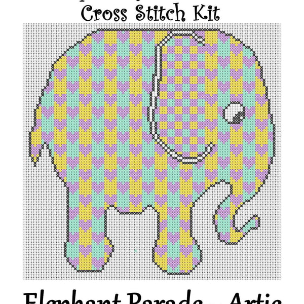 Elephant Parade Cross Stitch Kit Artie Size Approx 7" x 7"  14 Count Aida