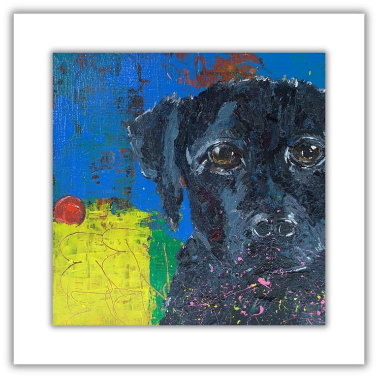 Original painting - dog painting - black labrador - acrylic and wax - framed