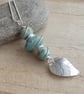Silver and turquoise glass leaf pendant, Nature themed gift - Image 2