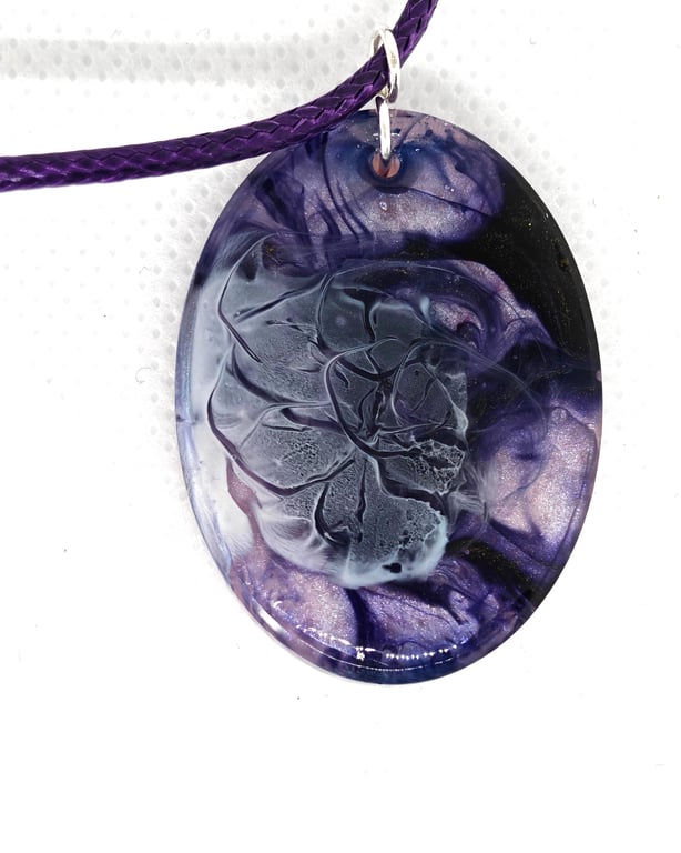 Handmade Resin Pendant: Purple Swirl Necklace, Violet Cord