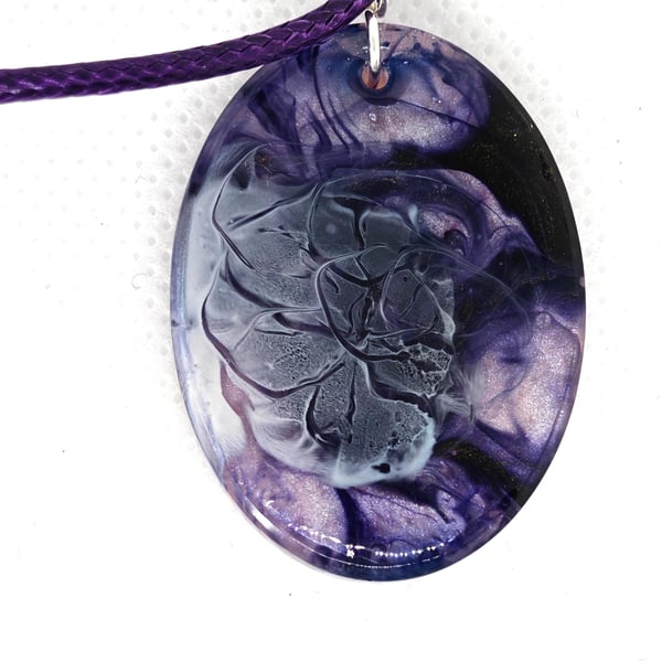 Handmade Resin Pendant: Purple Swirl Necklace, Violet Cord