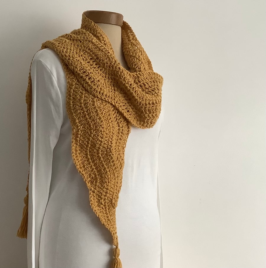COTTON blend scarf. 'Landscape' .Soft, lightweight , all-seasons .Mustard, Gold.