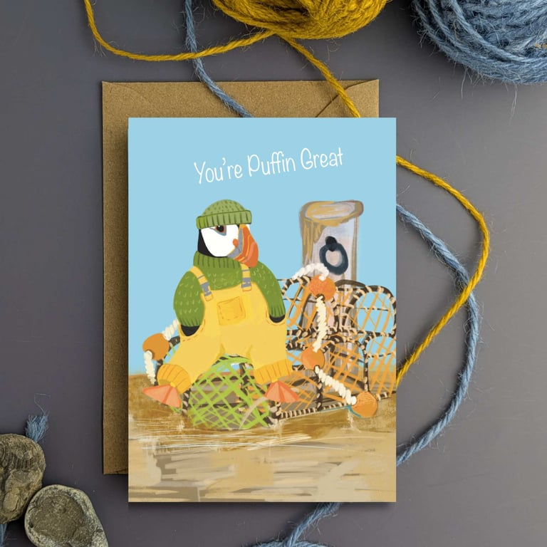 Fun Card Cute Puffin Illustration thank you or birthday