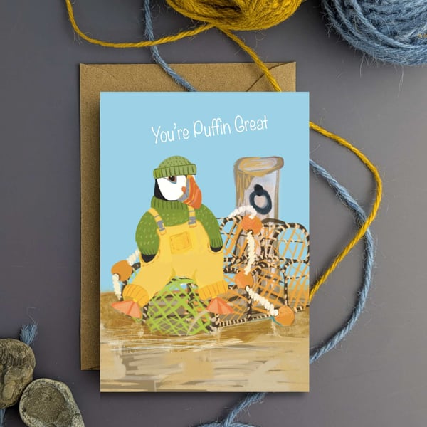 Fun Card Cute Puffin Illustration thank you or birthday