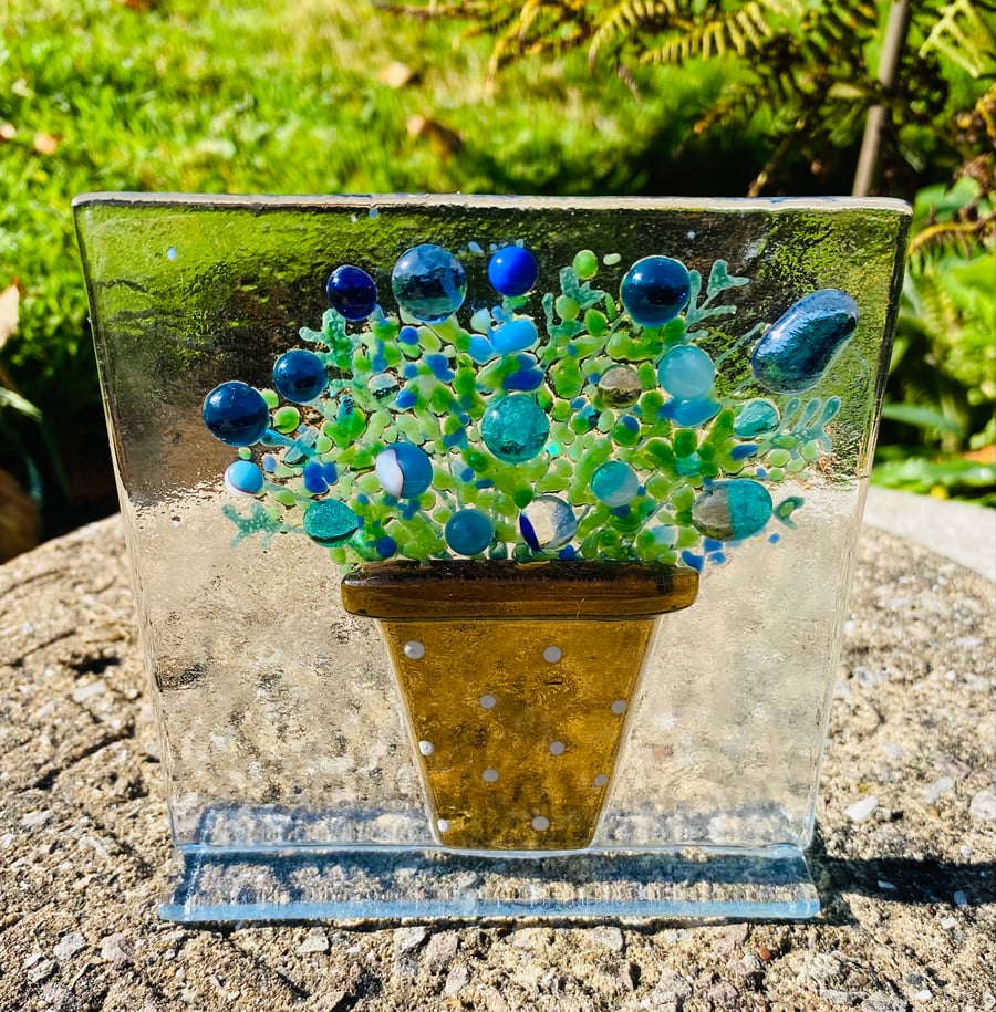 Fused glass pot of flowers ornament