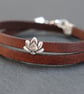Leather wrap bracelet -lotus flower silver plated - Image 2