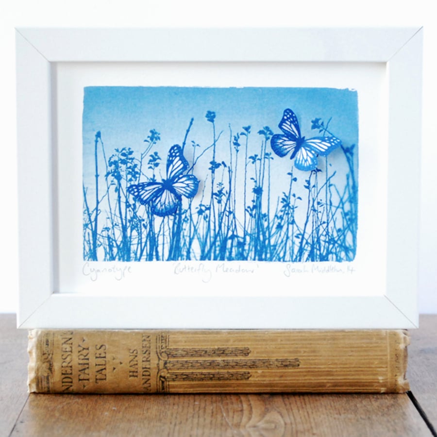 Butterfly Meadow Flutter, Original Cyanotype
