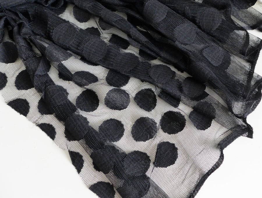Black large spot tulle fabric - sold per metre