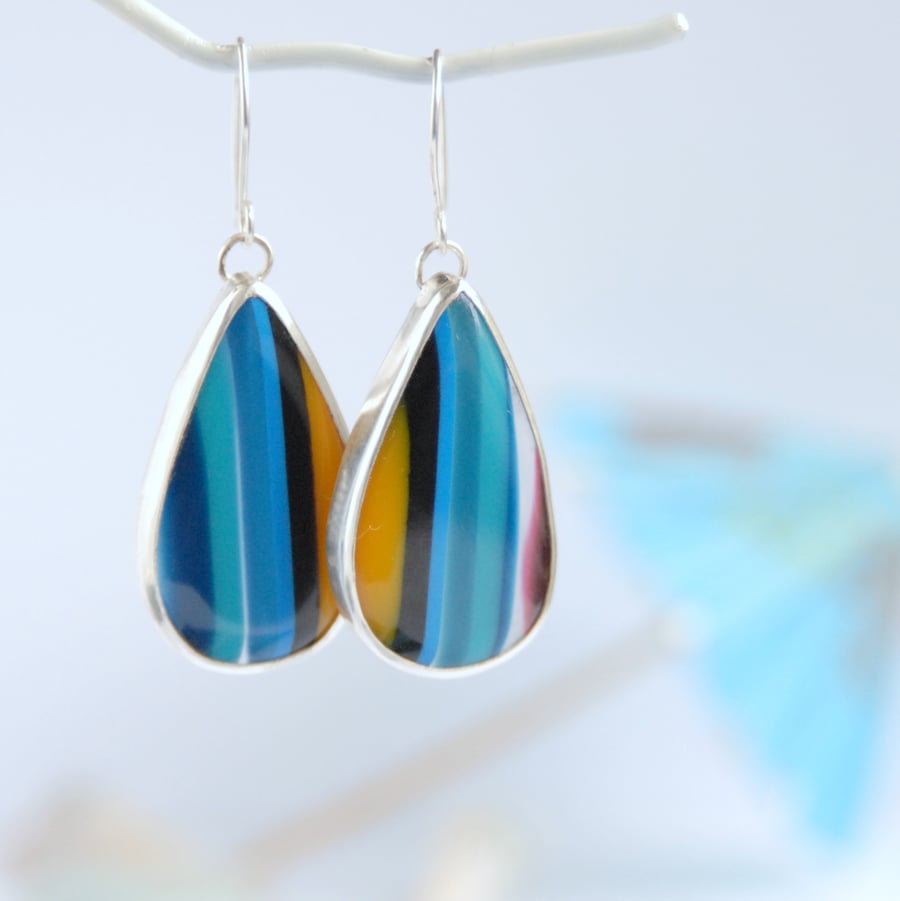 Californian surfite silver earrings - yellow and blue
