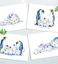 Polar Christmas Cards, fun penguins and seals, set of 4 - Image 1