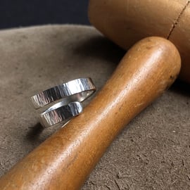 Sterling silver adjustable wrap ring, hammered silver ring, Made to order.