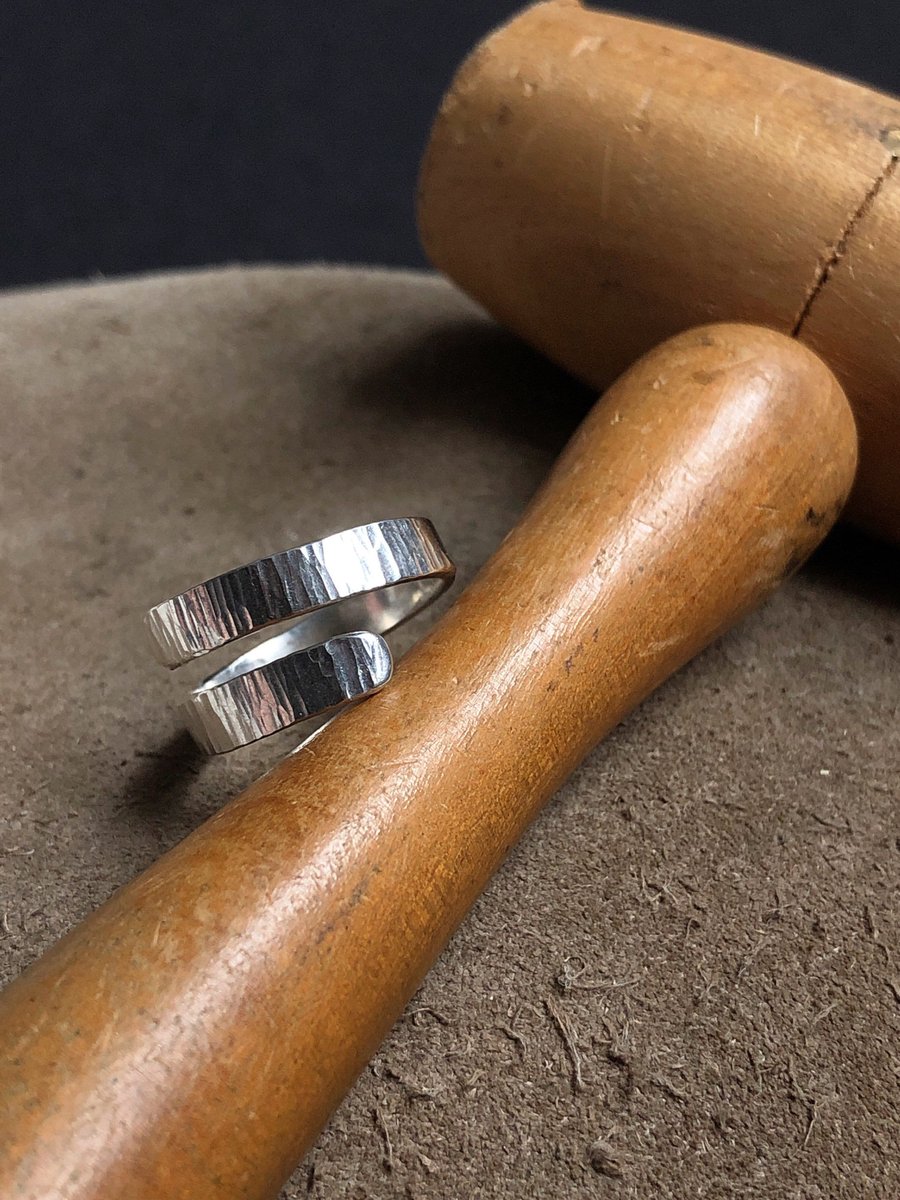 Sterling silver adjustable wrap ring, hammered silver ring, Made to order.