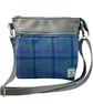 Genuine leather and Harris tweed handbag in grey and blue - Image 8