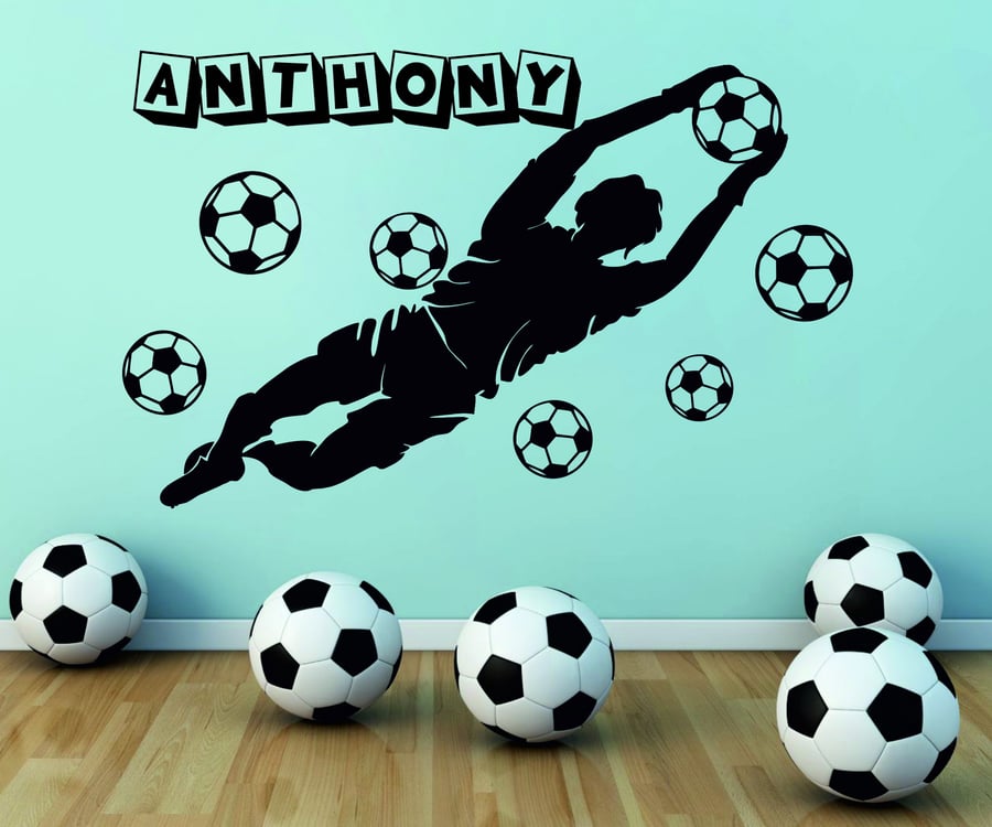 Personalised Name Goalkeeper Football Player Balls Wall Stickers Decals Vinyl