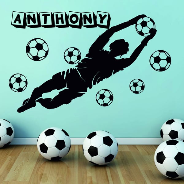 Personalised Name Goalkeeper Football Player Balls Wall Stickers Decals Vinyl
