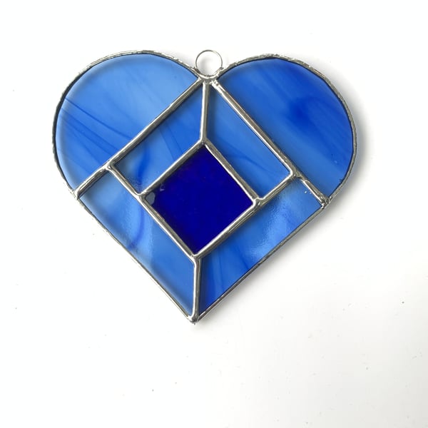 Stained Glass Heart Heart Suncatcher - Handmade Hanging Decoration - Blue