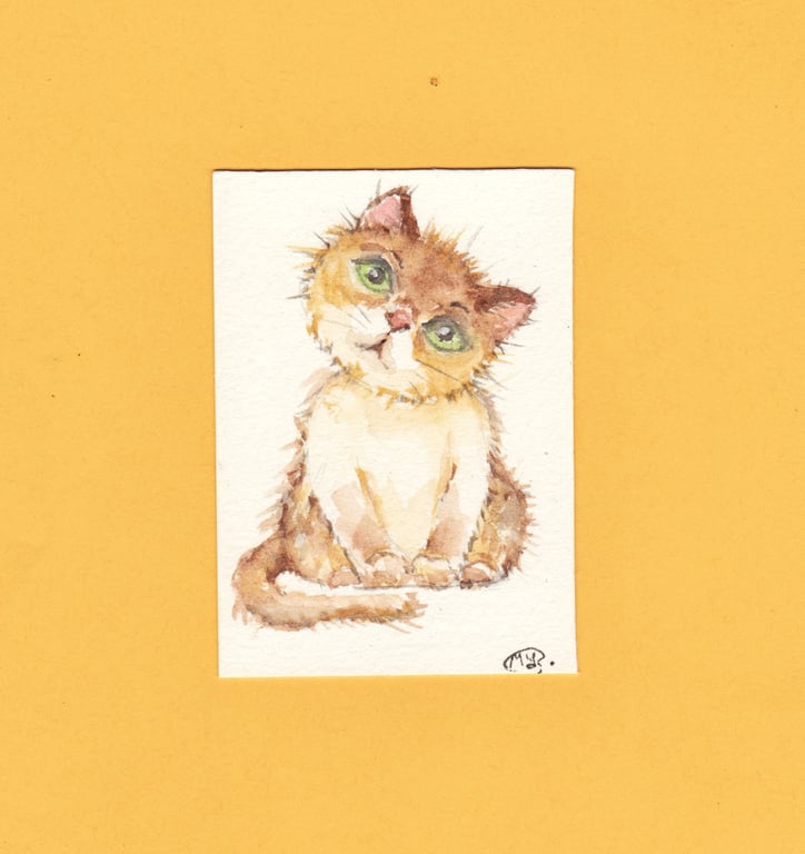 ACEO original painting of a Kitty Cat. Kitten miniature original painting 