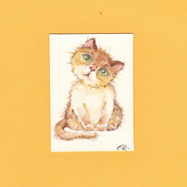 ACEO original painting of a Kitty Cat. Kitten miniature original painting 