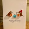 Christmas card with fused glass robins