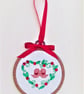 Christmas Birds and Holly Heart Cross Stitch Hoop decoration - Image 2