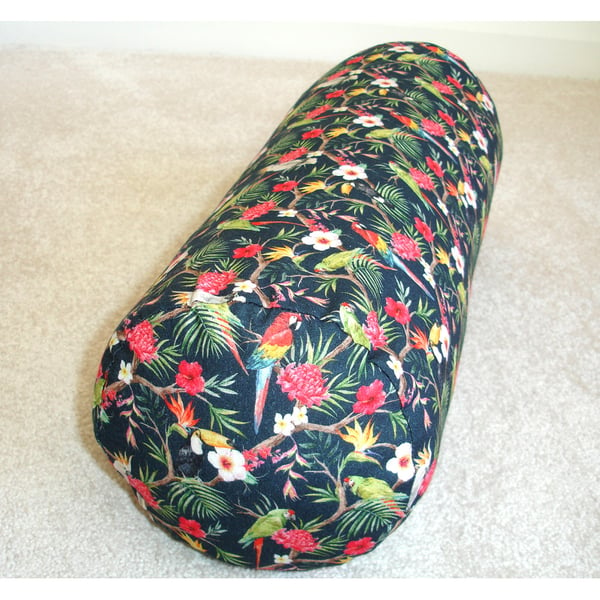 Bolster Cushion Cover 16"x6" Tropical Birds Black Parrot Round