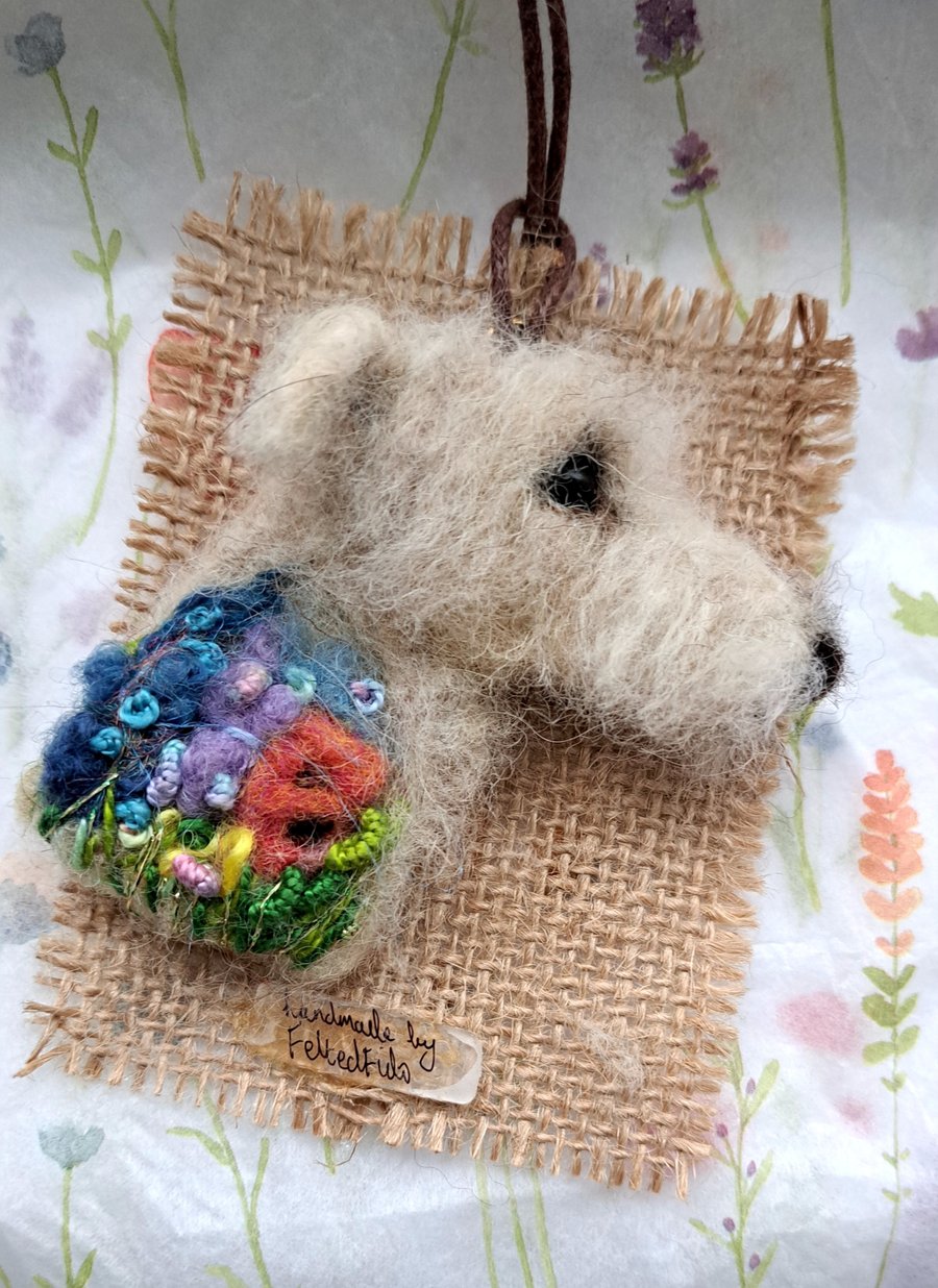 Needle Felted Lurcher Brooch