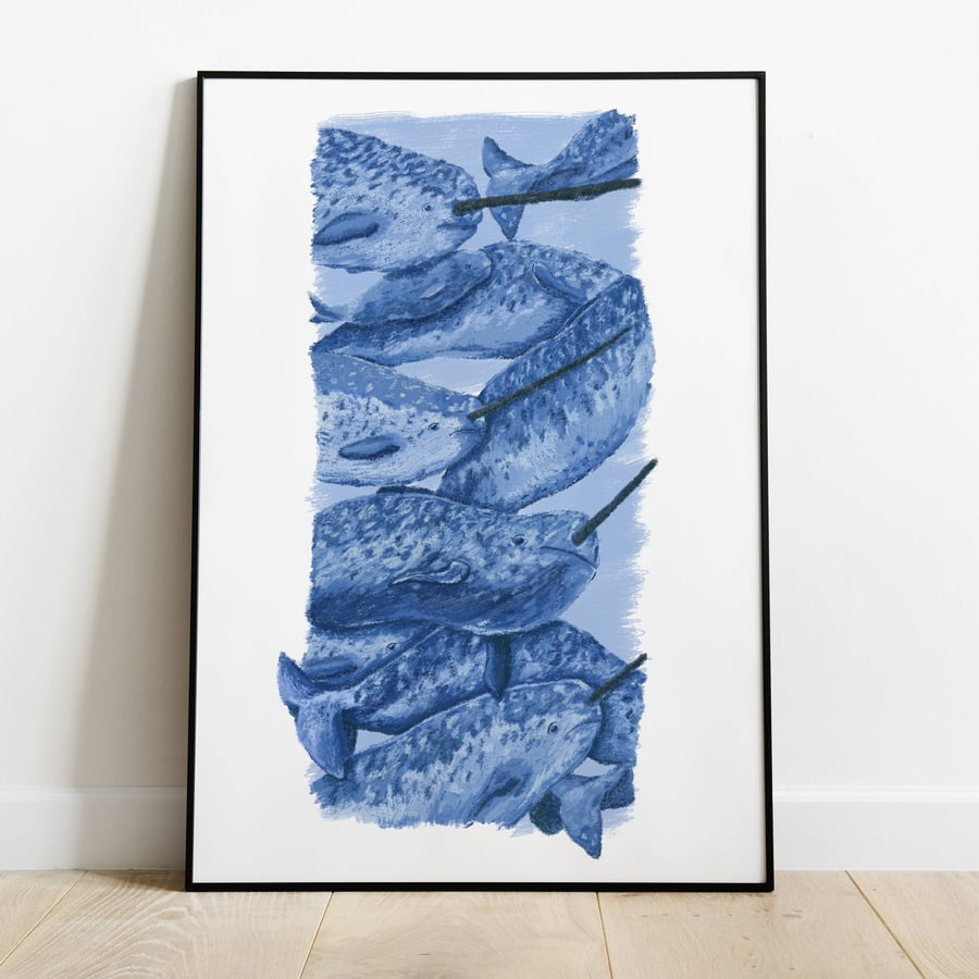 Narwhal Print, Ocean nursery decor, Whale wall art