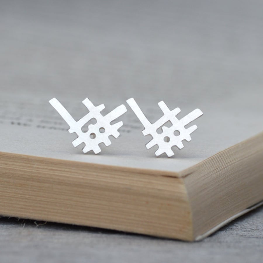 abstract ear studs in sterling silver, handmade