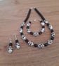 RED, WHITE AND SILVER CERAMIC BEAD EARRINGS. - Image 5