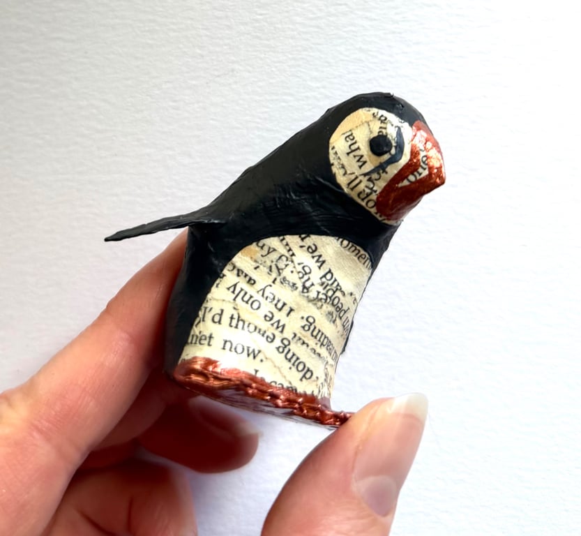 Handmade Copper Puffin, SALE PRICE handmade nature inspired art gifts for reader
