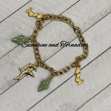 Ocean Charm Bracelet – Handmade Sea Life Jewellery – Dolphin & Shell Bracelet.