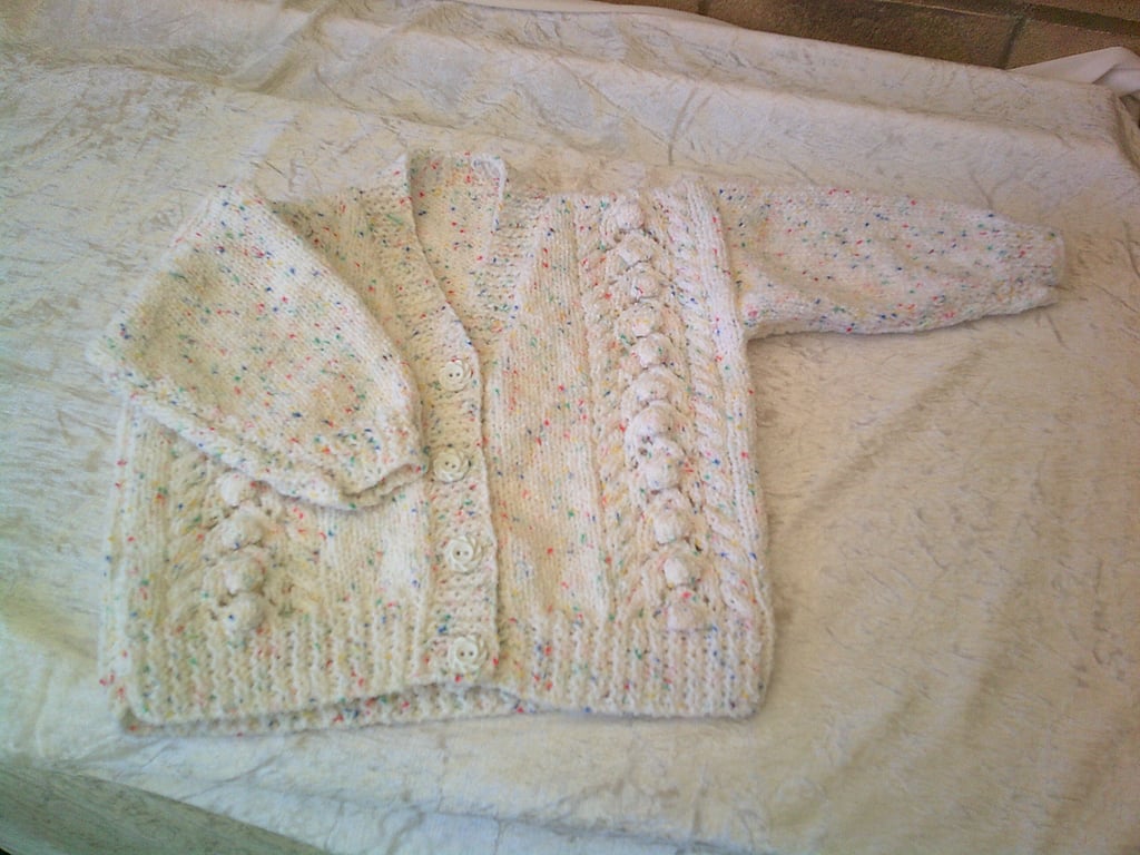 22 inch Cardigan with Bobble and Cable Design
