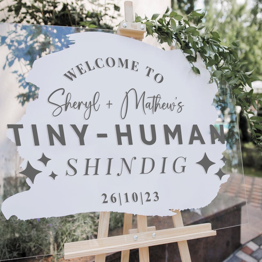 Tiny-Human Shindig - Personalised Baby Shower Welcome Sticker Decal DIY Decor
