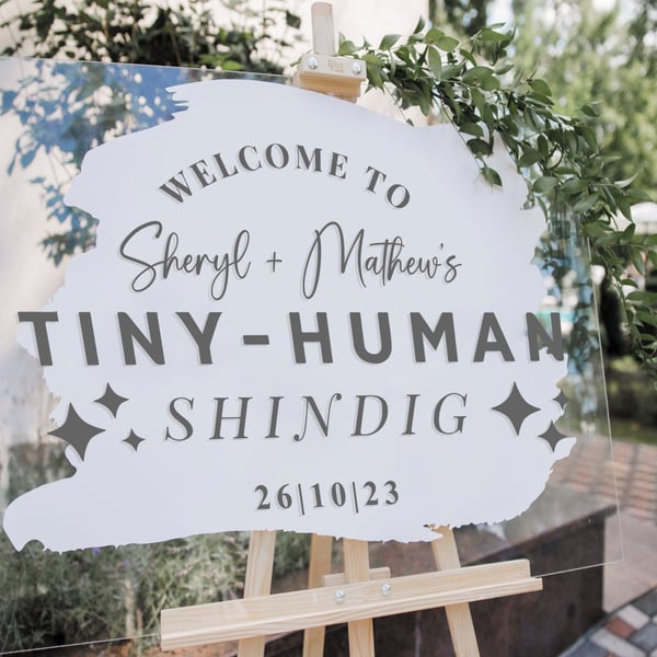 Tiny-Human Shindig - Personalised Baby Shower Welcome Sticker Decal DIY Decor