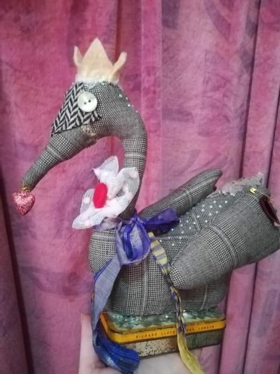 Christmas snow encrusted Swan, textile art swan, textile sculpture