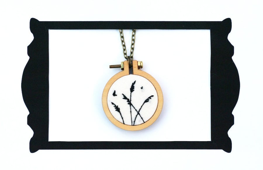 Meadow silhouette miniature hoop hand embroidered necklace