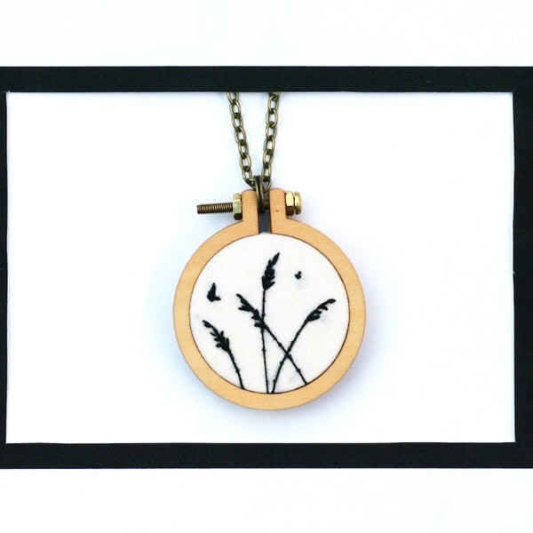 Meadow silhouette miniature hoop hand embroidered necklace