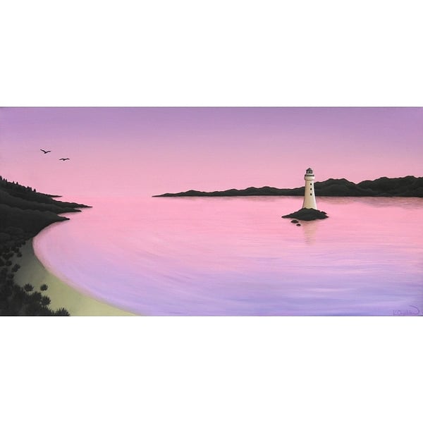 Lighthouse at Dawn Original Art - acrylic seascape painting on canvas