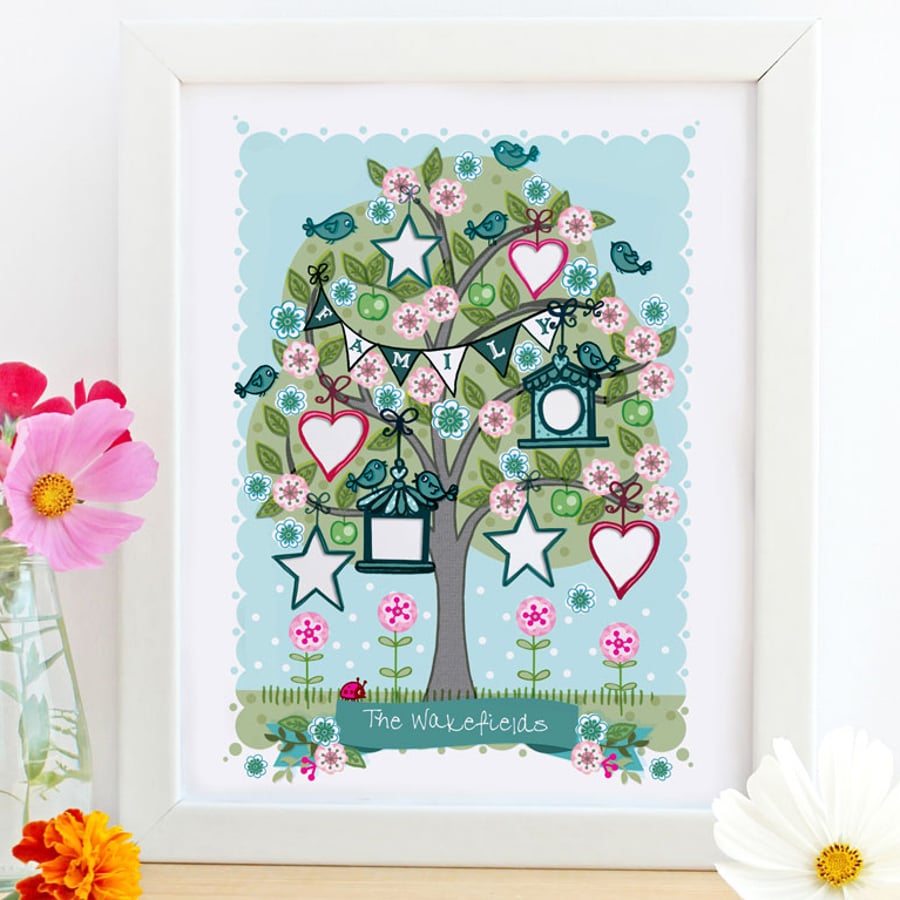 Personalised 'Spring Family Tree' Illustration Print, Nursery Wall Art