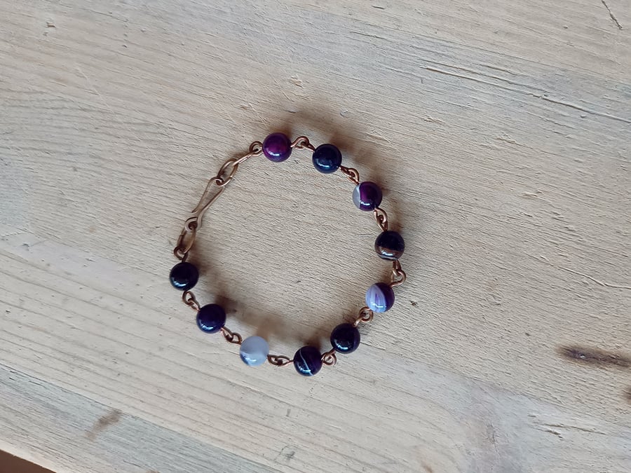 Bracelet, copper and purple agate